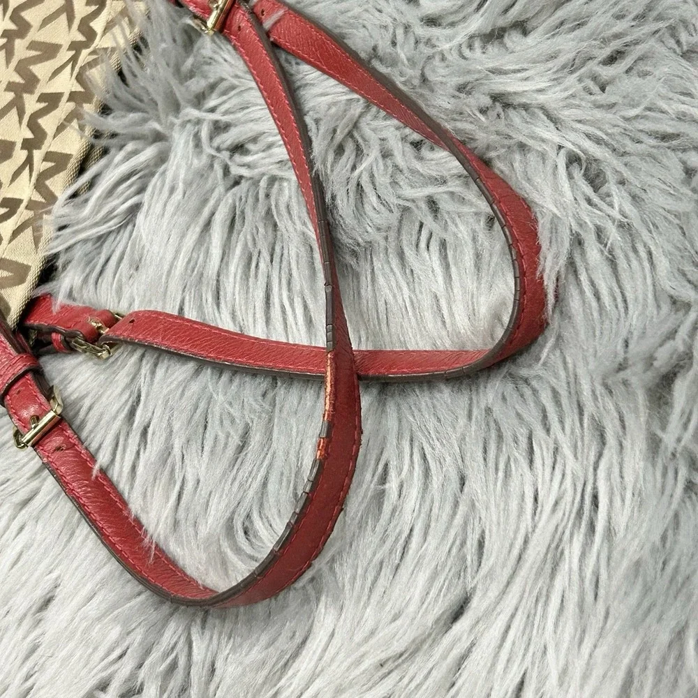 MK Michael‎ Kors Jet Set Signature Grab Bag Tote Tan/Red Jacquard Leather Y2K